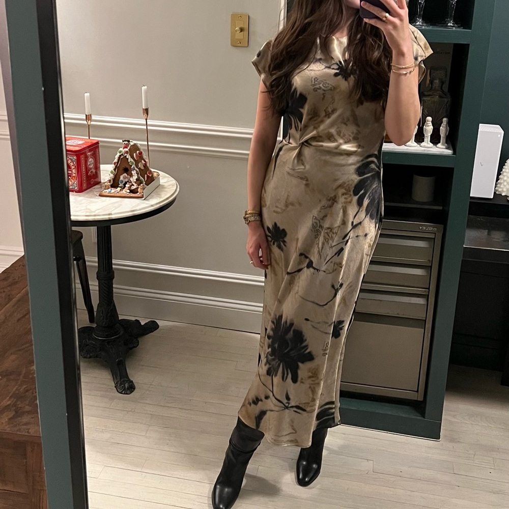 Elegant Floral Beige Dress